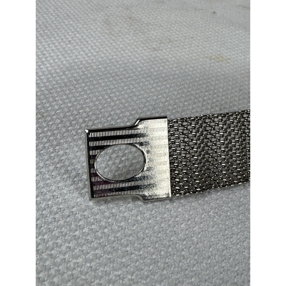 Vintage‎ Silver Tone Mesh Bracelet Blue Rhinestone Oval Filigree Clasp - Picture 4 of 10